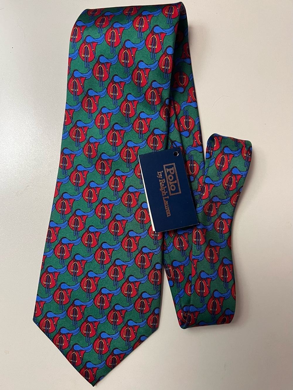 NWT Vintage Polo Ralph Lauren Silk Tie Green Equestrian Stirrup Classic Dressy